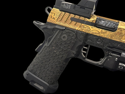 STACCATO CUSTOM CS “MEDUSA” PORTED 3.5” FULLY ENGRAVED IN GOLD NITRIDE POLISHED PVD FINISH