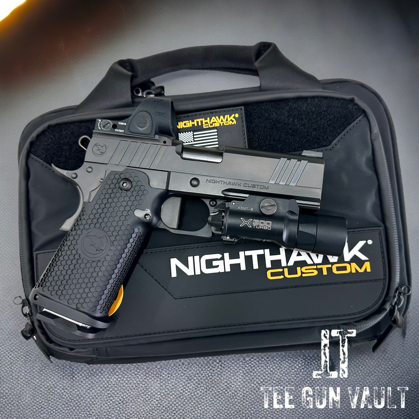 NIGHTHAWK CUSTOM TRS COMMANDER DOUBLE STACK 9MM WITH PRO TECH KNIFE SRO AND X300