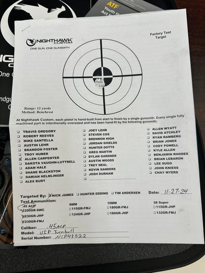 NIGHTHAWK CUSTOM VIP TURNBULL CASE HARDENED .45ACP