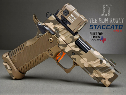 STACCATO CUSTOM C2 PORTED 3.9"
MULTICAM WITH T7 ALUMINUM GRIPS, AIMPOINT ACRO P2 & RED DIRT "EDGE" TRIGGER