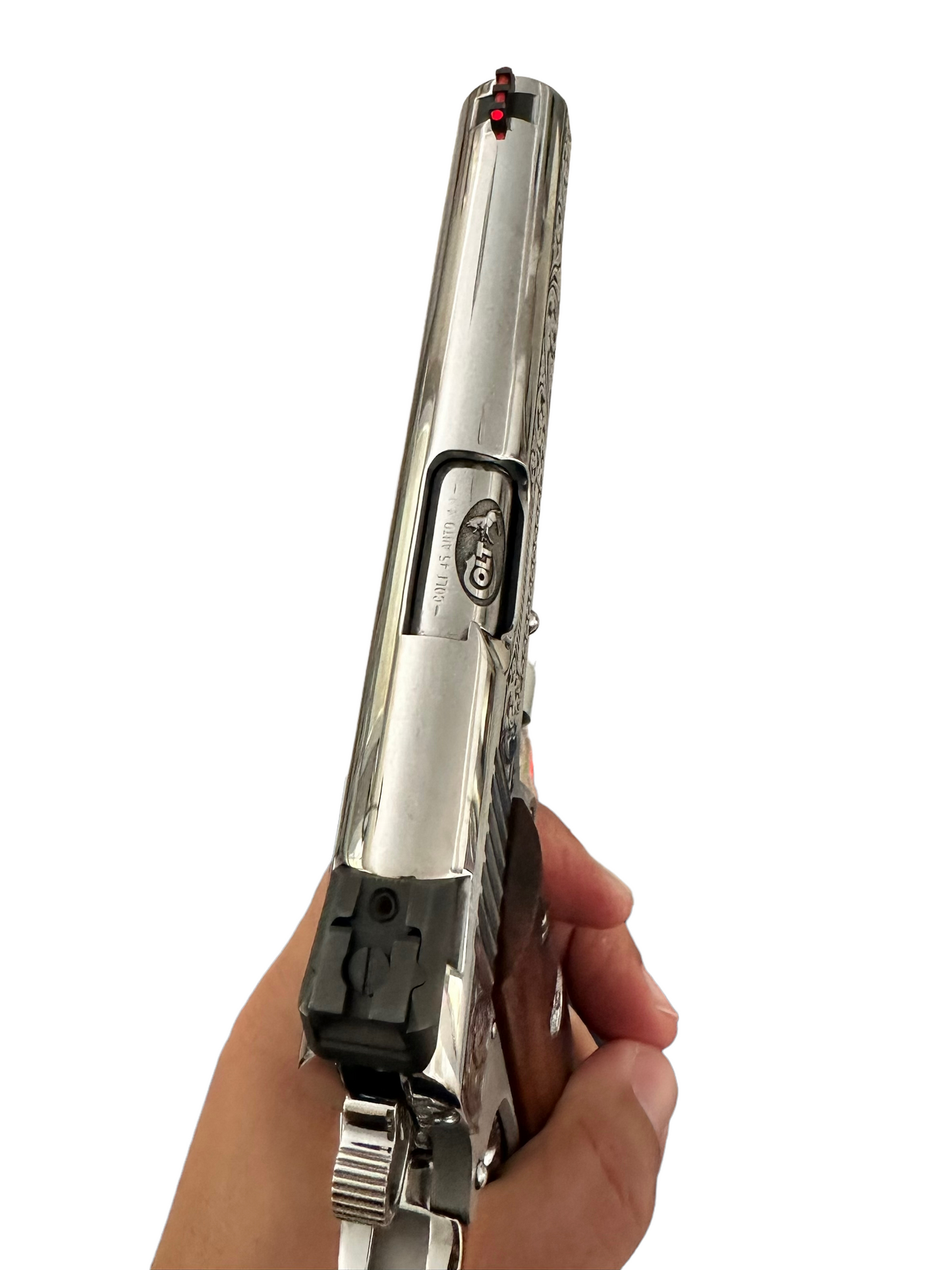 COLT CUSTOM 1911 ENGRAVED HIGH POLISHED MIRROR FINISH NICKEL PLATED