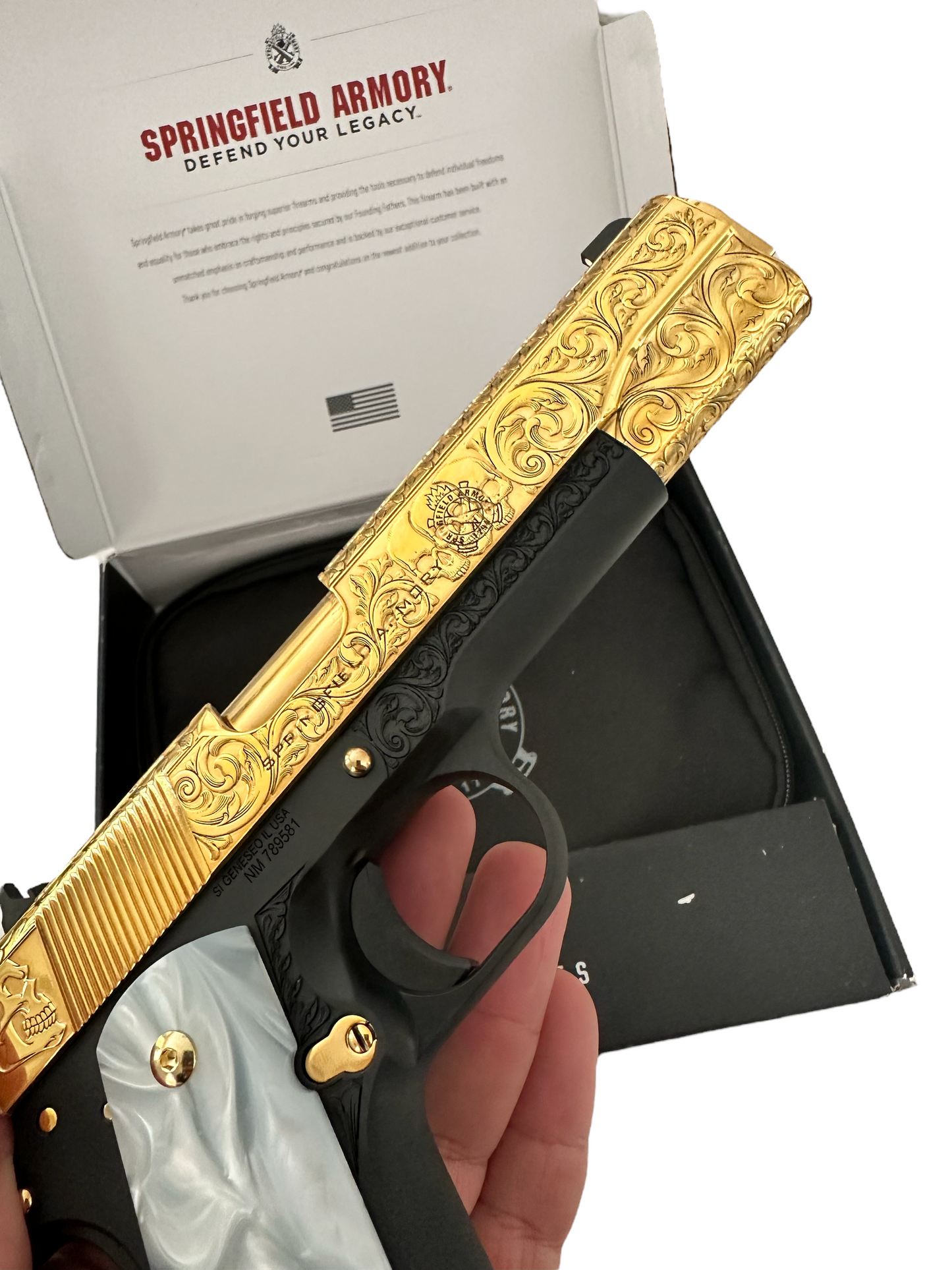 SPRINGFIELD ARMORY 1911 MIL SPEC 45ACP 24k GOLD PLATED AND FULLY ENGRAVED