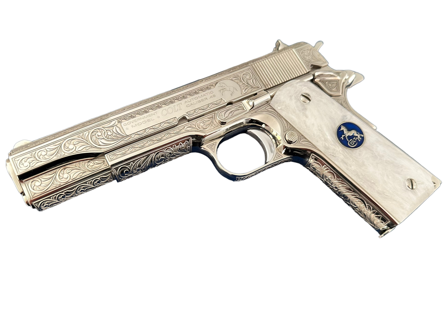 Colt Custom 1911 Government fully engraved high polished and nickel plated