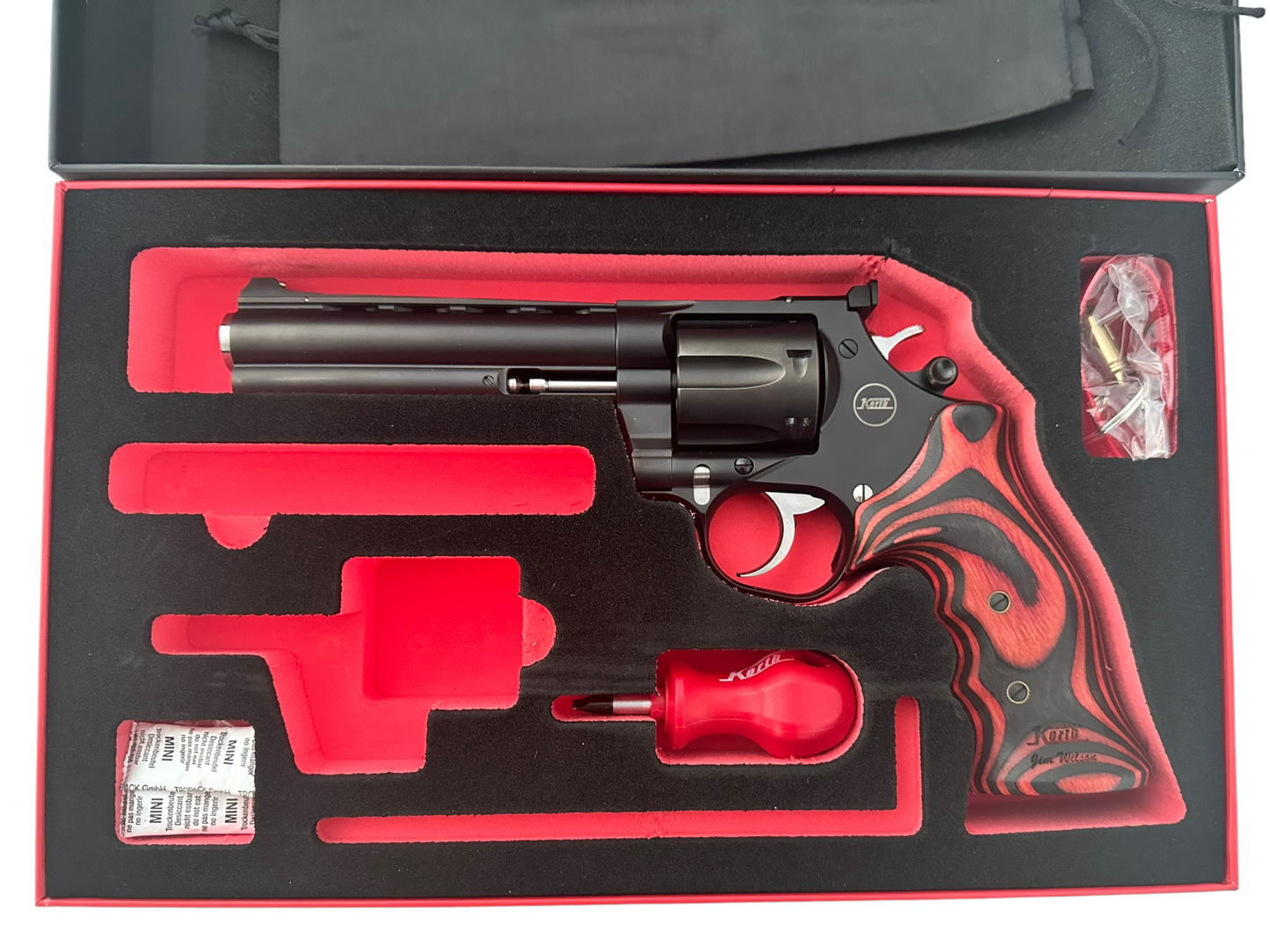 Nighthawk custom Korth Mongoose 5.25" .357 357 Magnum, 5.25", Custom Double Action Red/Black grips