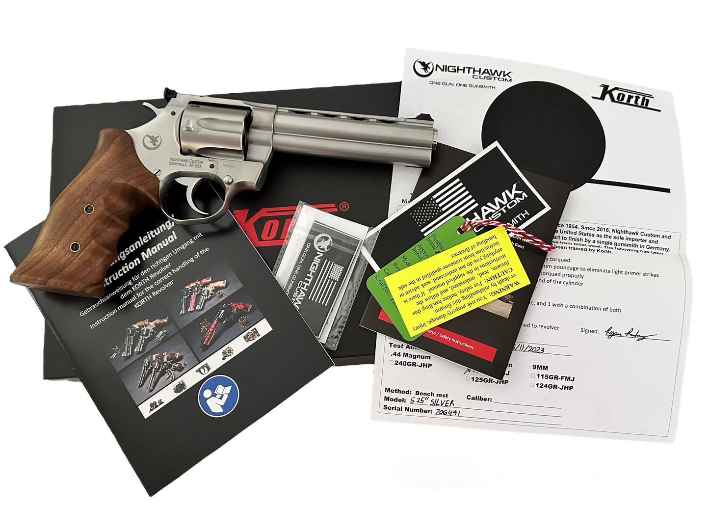 NIGHTHAWK CUSTOM KORTH MONGOOSE REVOLVER 5.25” SILVER .357 MAGNUM