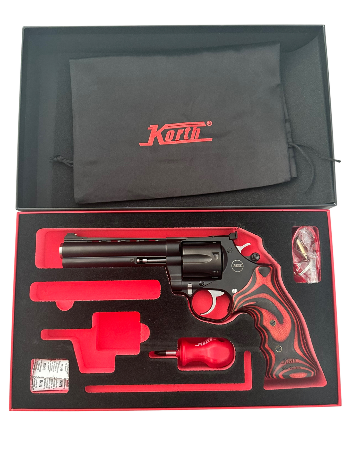 Nighthawk custom Korth Mongoose 5.25" .357 357 Magnum, 5.25", Custom Double Action Red/Black grips