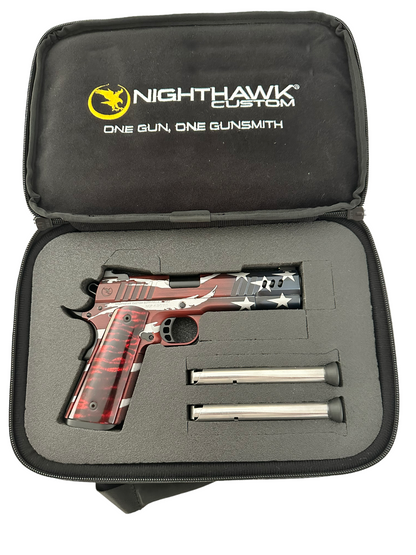 NIGHTHAWK CUSTOM PRESIDENT HILLBILLY 223 CERAKOTE W/ ELDER BURL WOOD GRIPS NIB! .45 ACP