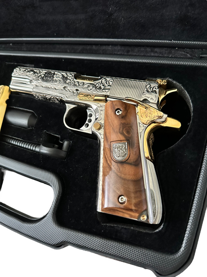 ARSENAL DOUBLE BARREL STANDARD CUSTOM WITH RARE DISPLAY CASE 1 OF 1 45ACP (PRE OWNED)
