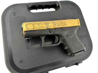 CUSTOM GLOCK 26 GEN 3 FULLY ENGRAVED AND 24K GOLD PLATED SLIDE MAYAN AZTEC
