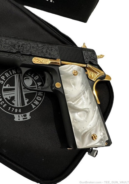 SPRINGFIELD 1911 MIL-SPEC ENGRAVED DEEP BLUE & 24K GOLD PLATED FINISH 45ACP