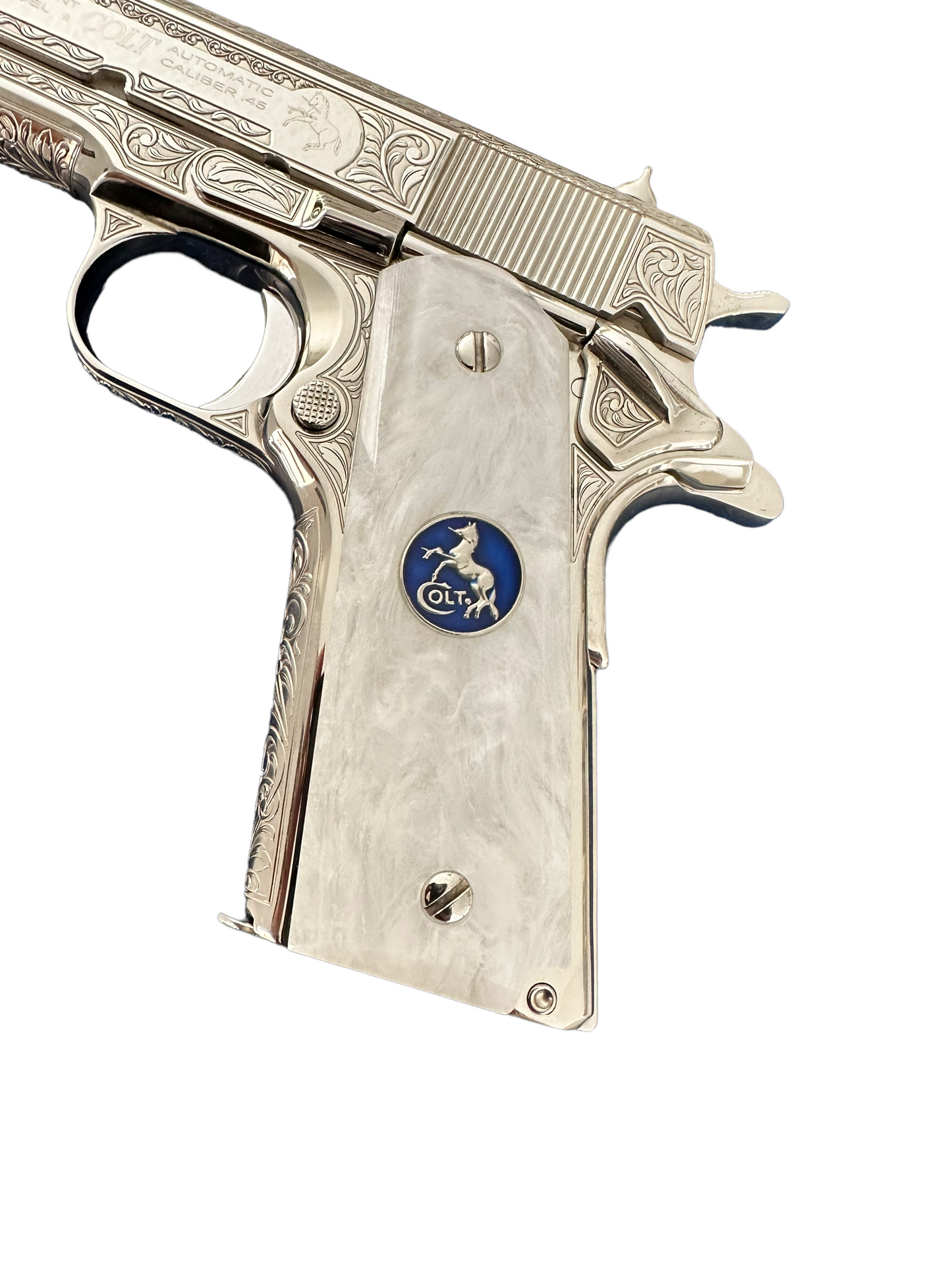 Colt Custom 1911 Government fully engraved high polished and nickel plated