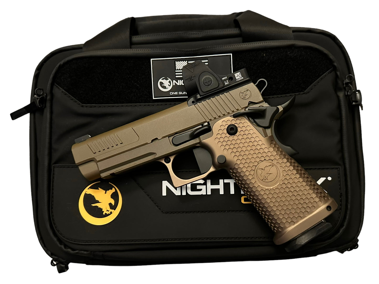 Nighthawk custom Delegate 1911 DS sandhawk finish with sro and knife