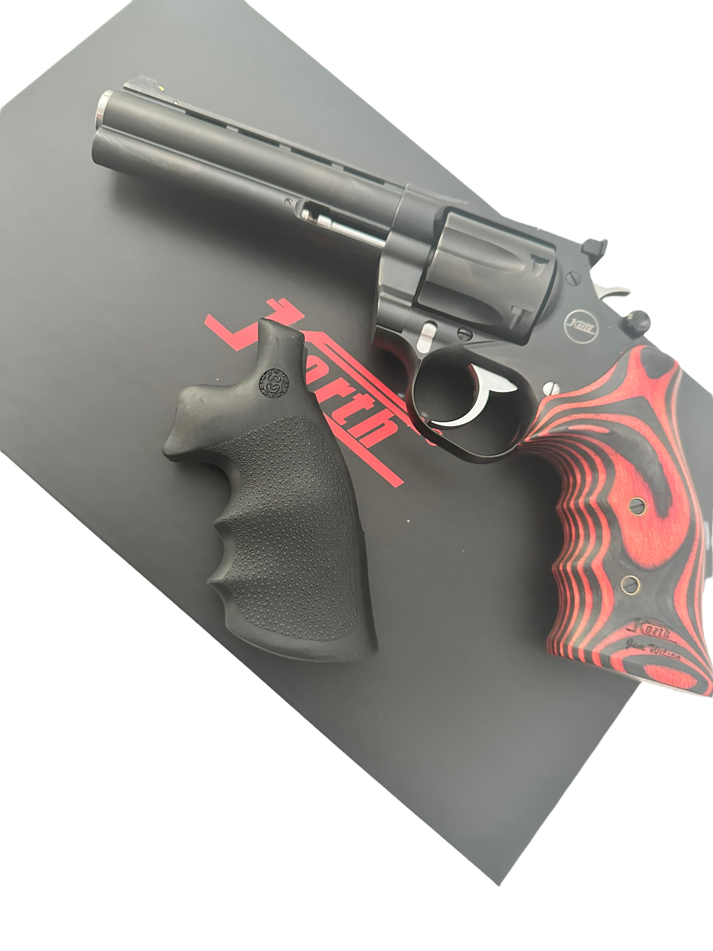 Nighthawk custom Korth Mongoose 5.25" .357 357 Magnum, 5.25", Custom Double Action Red/Black grips