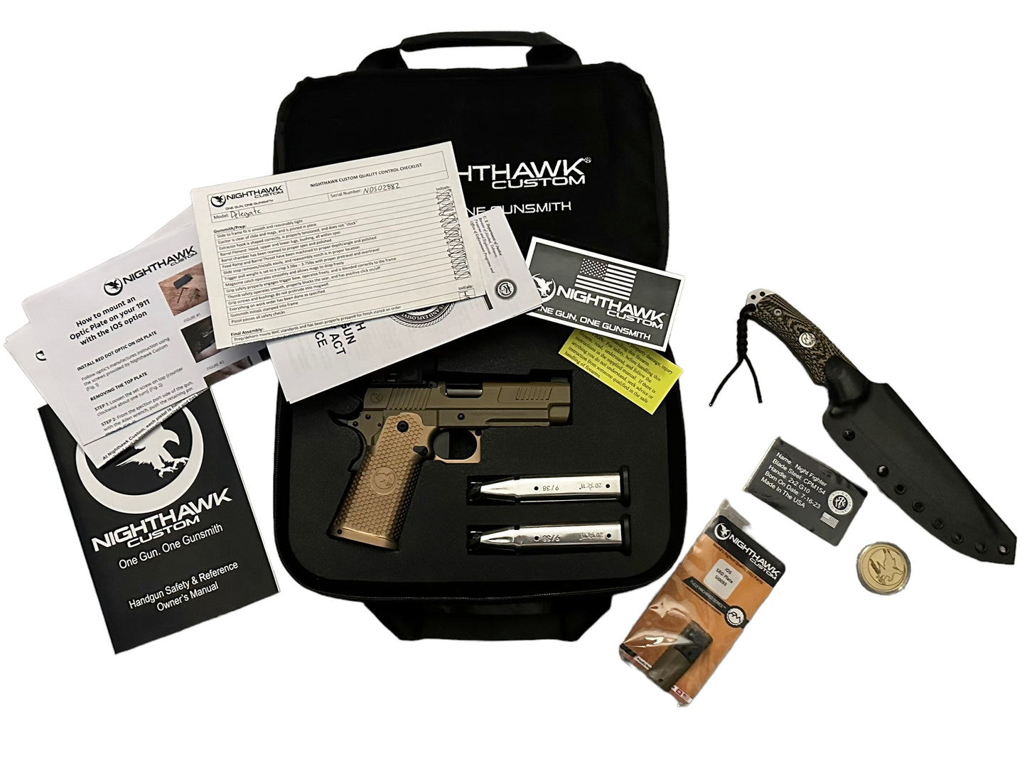 Nighthawk custom Delegate 1911 DS sandhawk finish with sro and knife