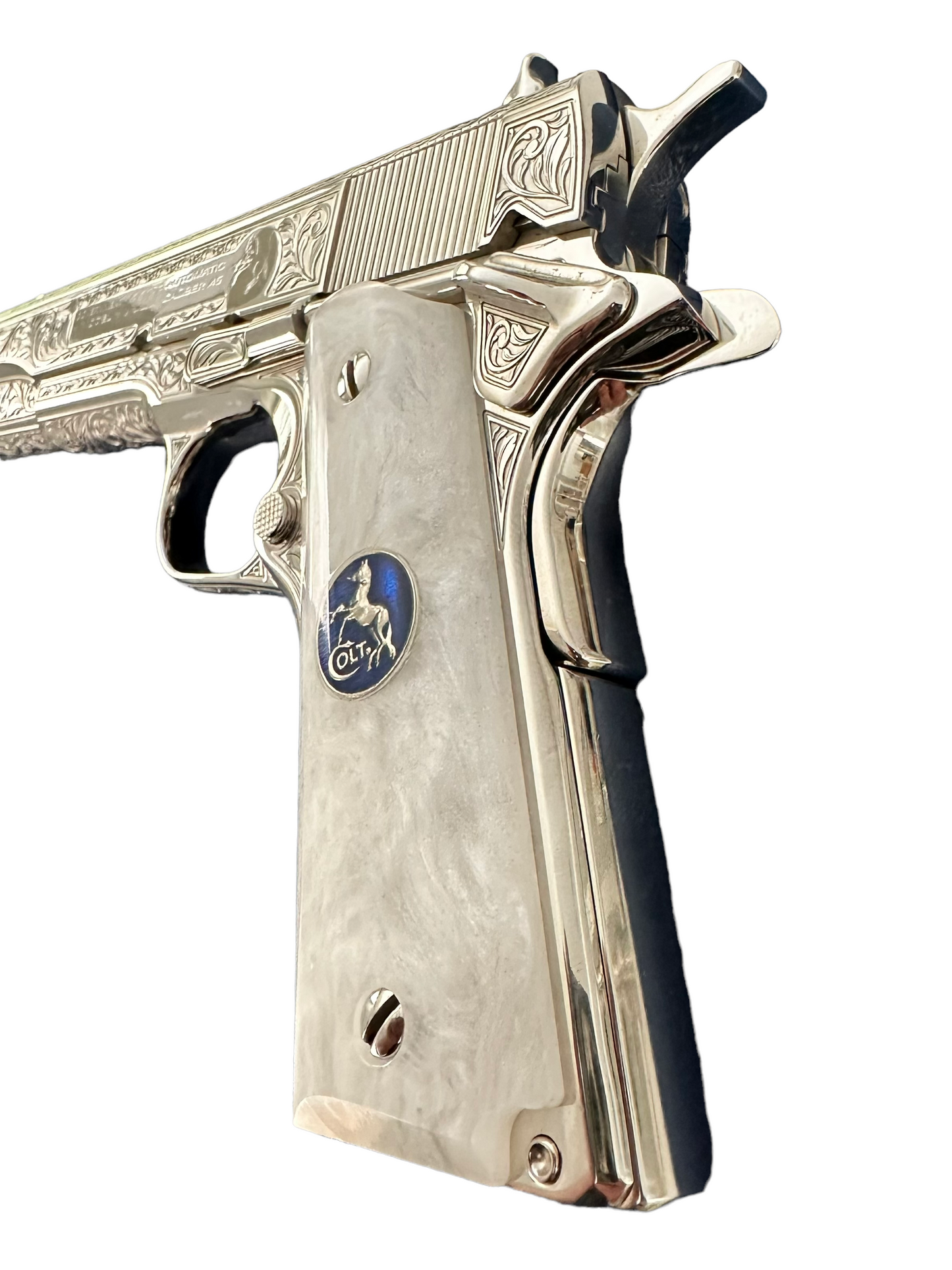 Colt Custom 1911 Government fully engraved high polished and nickel plated