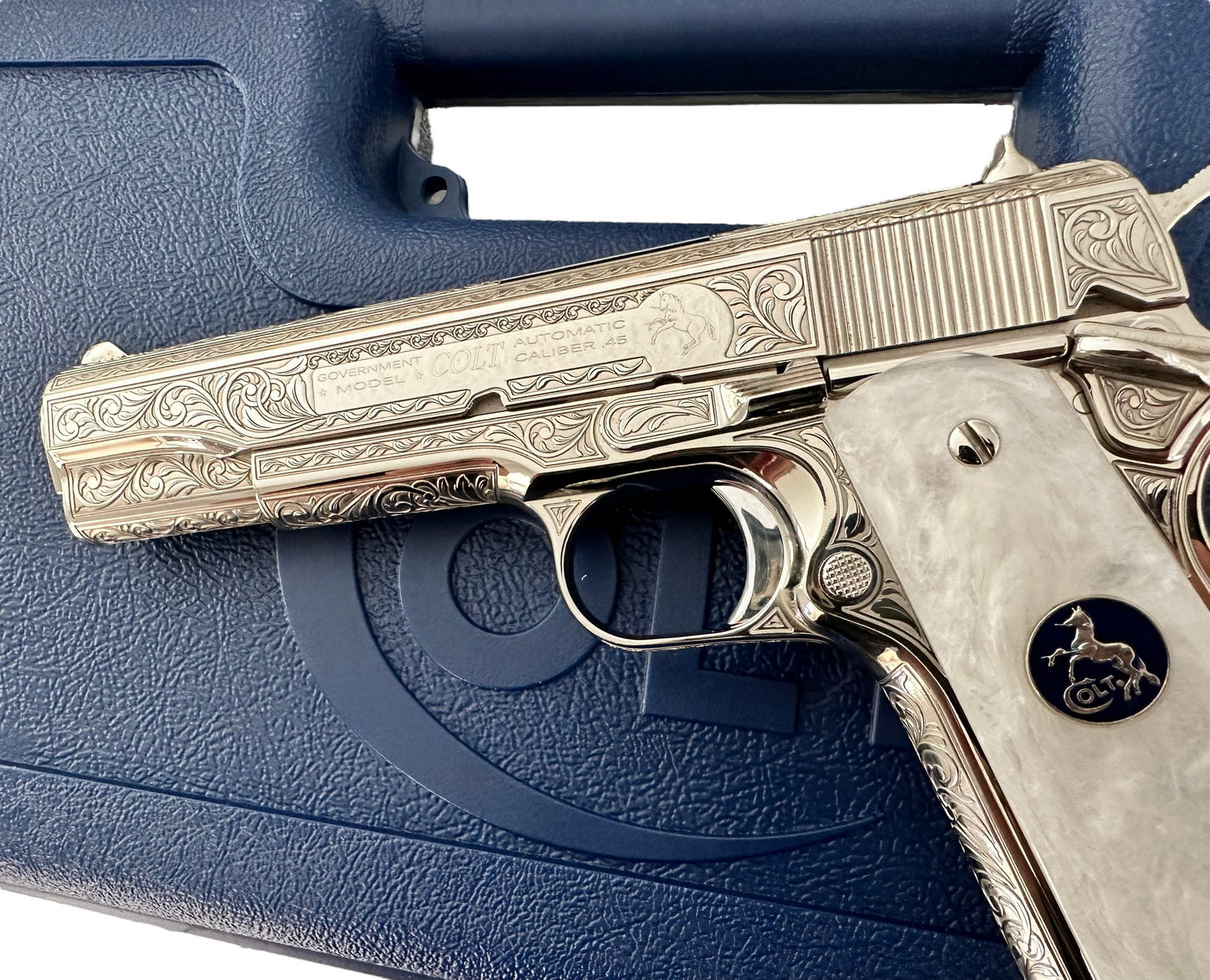 Colt Custom 1911 Government fully engraved high polished and nickel plated