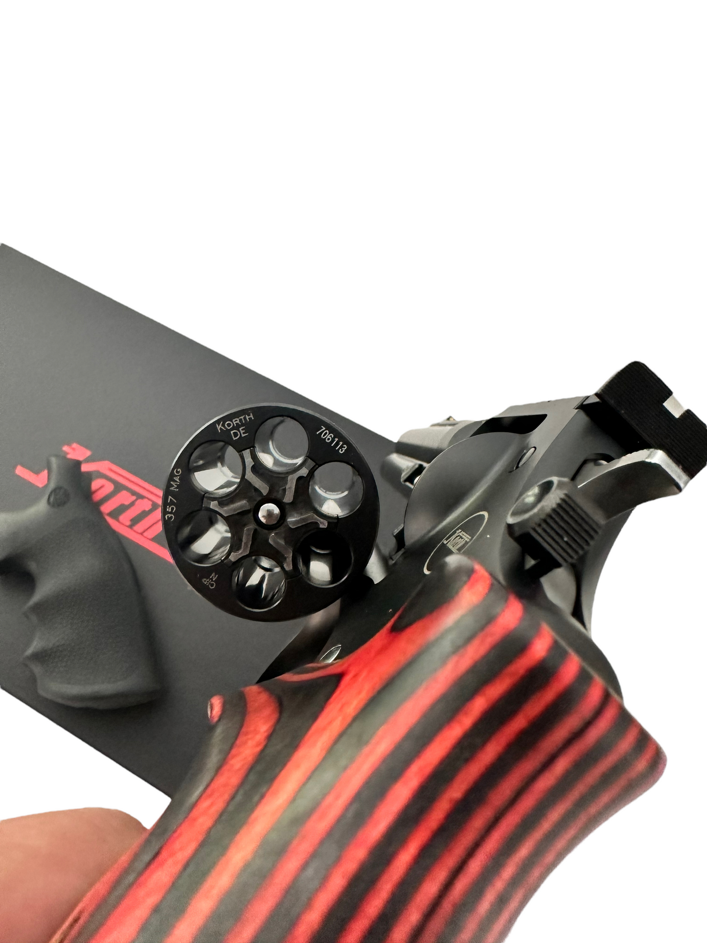 Nighthawk custom Korth Mongoose 5.25" .357 357 Magnum, 5.25", Custom Double Action Red/Black grips