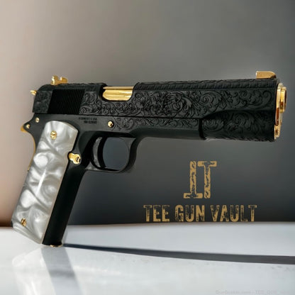 SPRINGFIELD 1911 MIL-SPEC ENGRAVED DEEP BLUE & 24K GOLD PLATED FINISH 45ACP