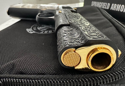SPRINGFIELD 1911 MIL-SPEC ENGRAVED DEEP BLUE & 24K GOLD PLATED FINISH 45ACP