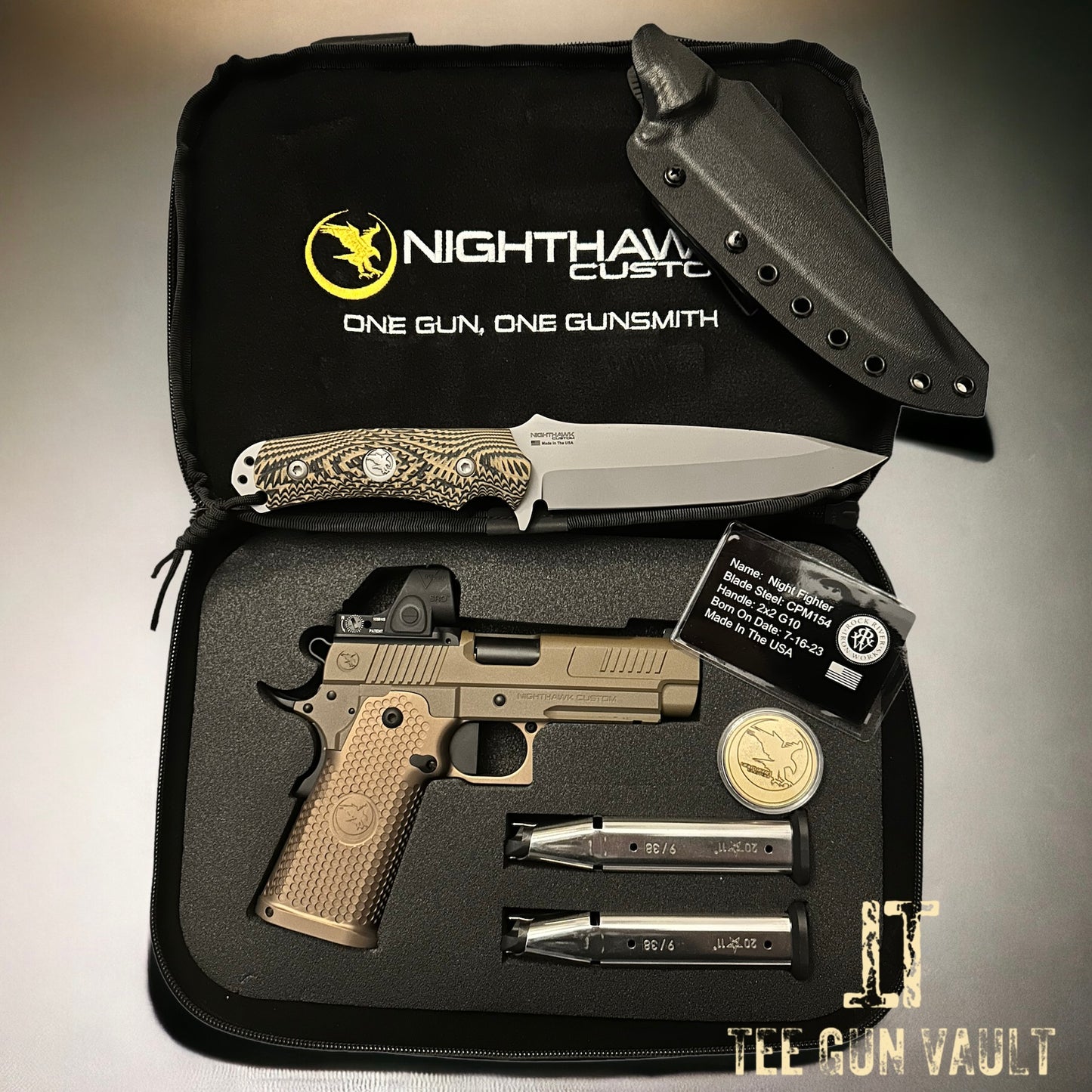 Nighthawk custom Delegate 1911 DS sandhawk finish with sro and knife