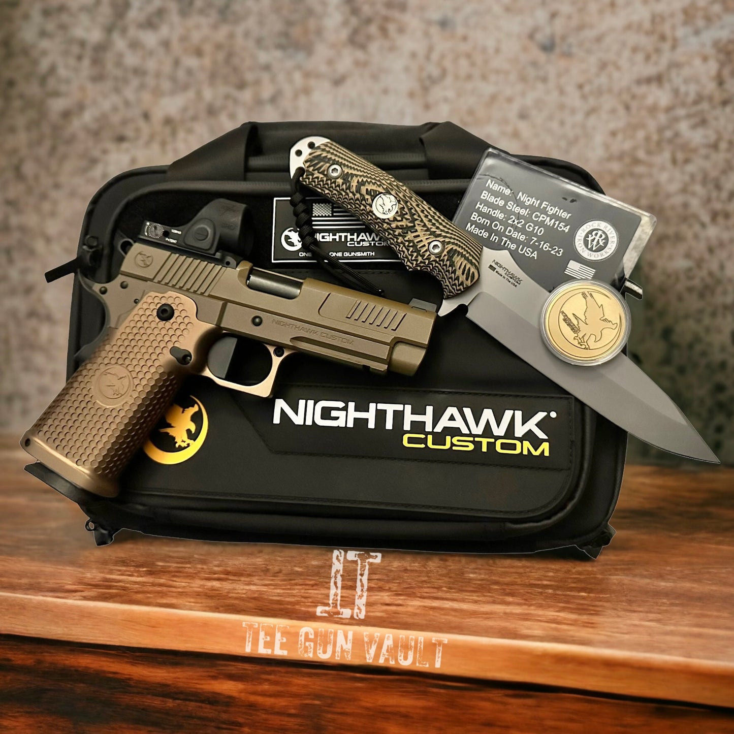 Nighthawk custom Delegate 1911 DS sandhawk finish with sro and knife