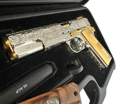 ARSENAL DOUBLE BARREL STANDARD CUSTOM WITH RARE DISPLAY CASE 1 OF 1 45ACP (PRE OWNED)