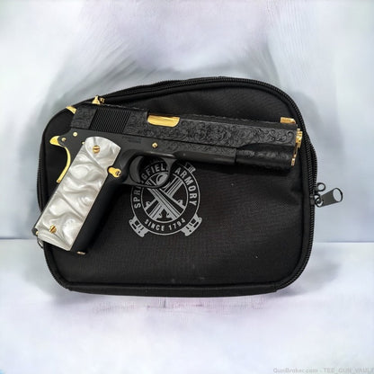 SPRINGFIELD 1911 MIL-SPEC ENGRAVED DEEP BLUE & 24K GOLD PLATED FINISH 45ACP