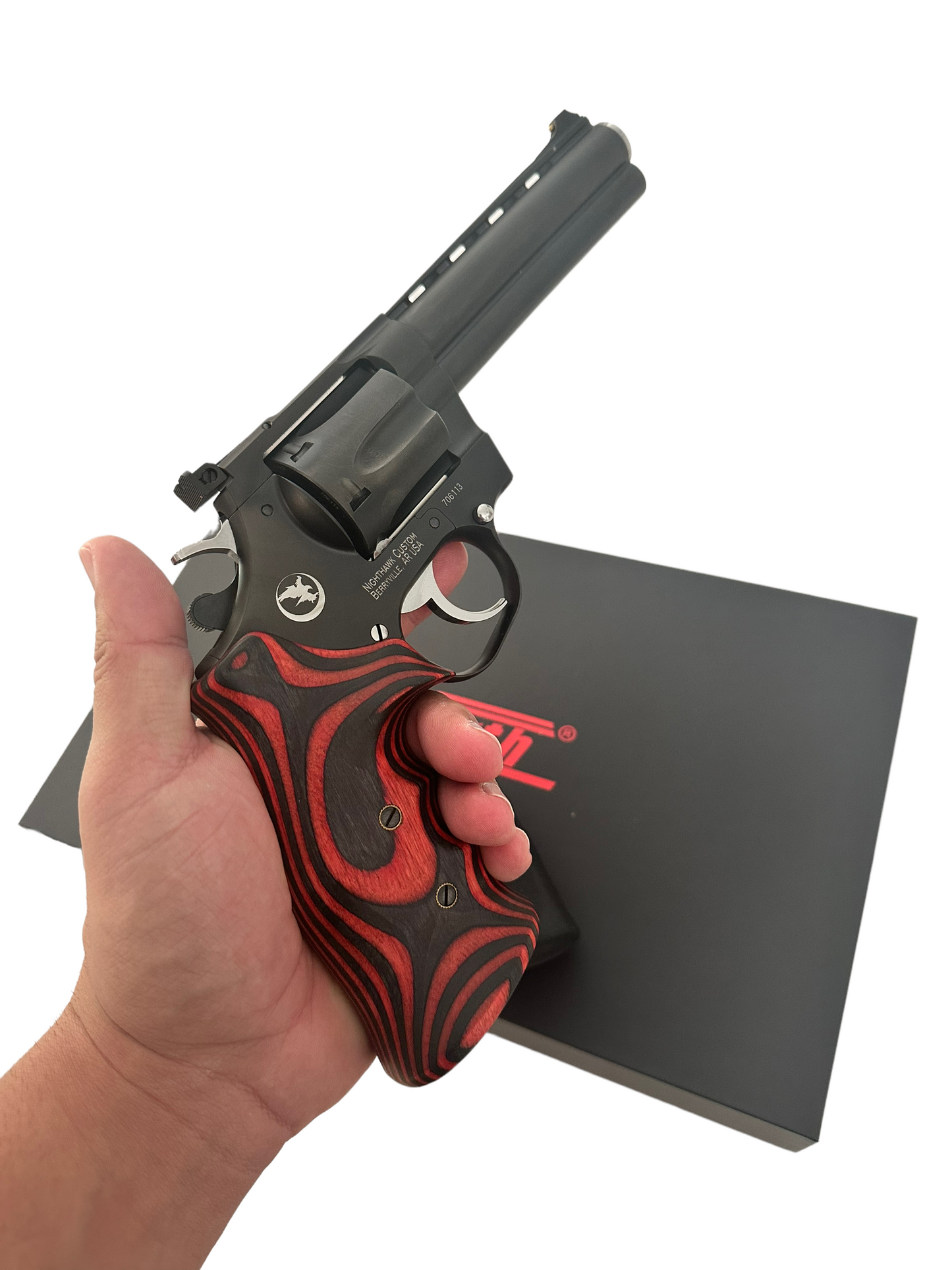 Nighthawk custom Korth Mongoose 5.25" .357 357 Magnum, 5.25", Custom Double Action Red/Black grips