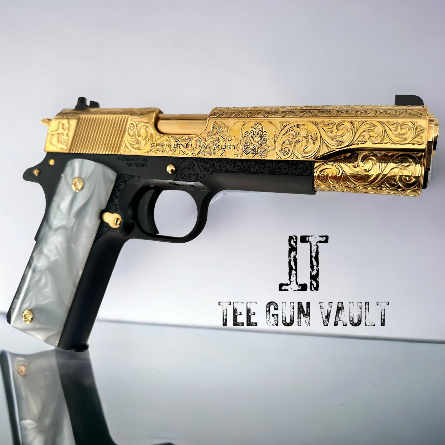 SPRINGFIELD ARMORY 1911 MIL SPEC 45ACP 24k GOLD PLATED AND FULLY ENGRAVED