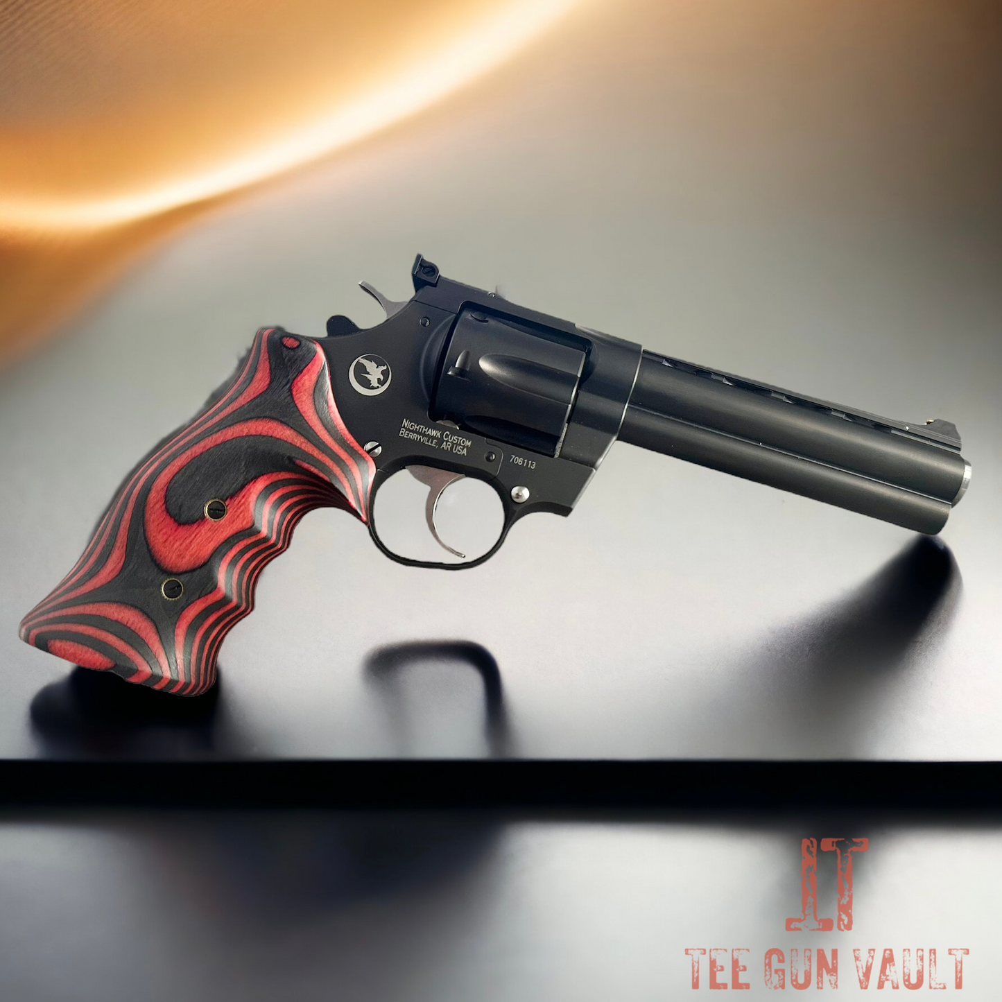 Nighthawk custom Korth Mongoose 5.25" .357 357 Magnum, 5.25", Custom Double Action Red/Black grips