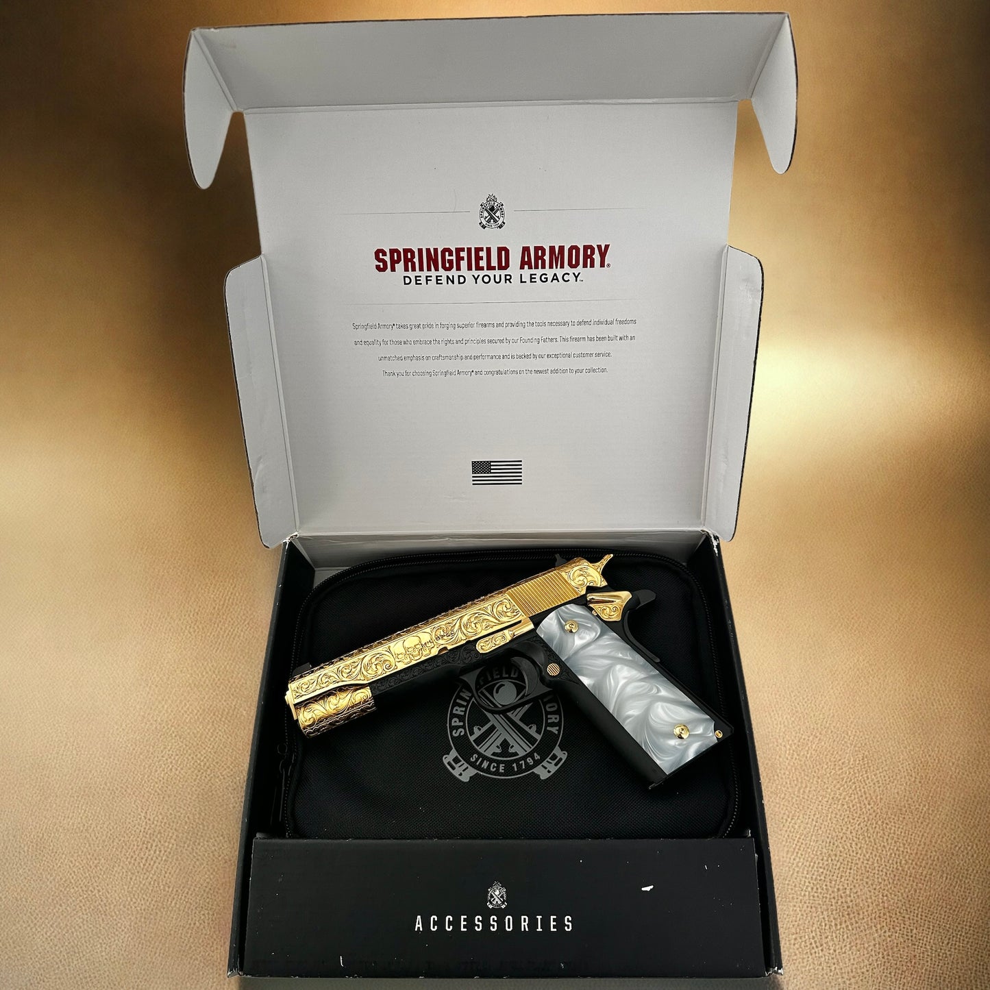 SPRINGFIELD ARMORY 1911 MIL SPEC 45ACP 24k GOLD PLATED AND FULLY ENGRAVED