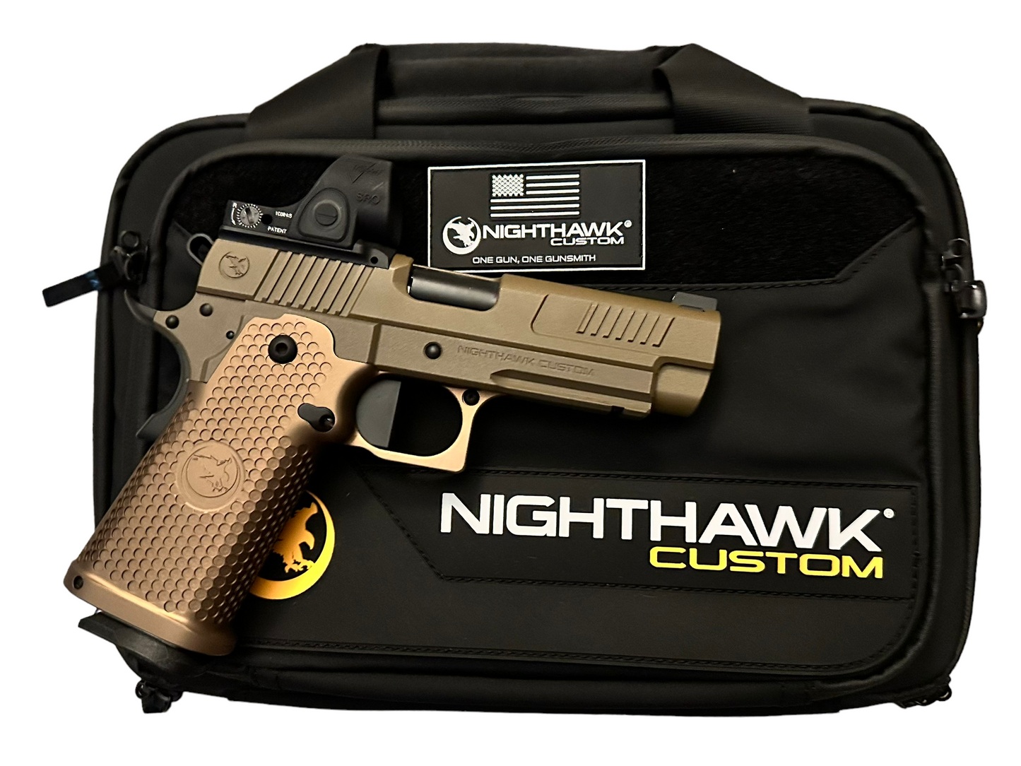 Nighthawk custom Delegate 1911 DS sandhawk finish with sro and knife