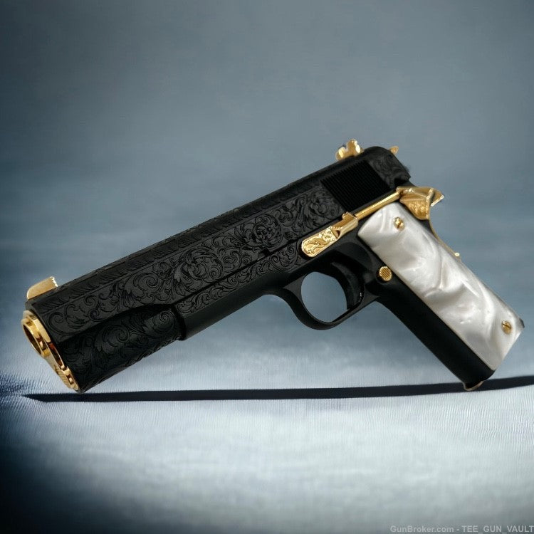 SPRINGFIELD 1911 MIL-SPEC 45ACP ENGRAVED DEEP BLUE & 24K GOLD PLATED FINISH