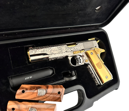 ARSENAL DOUBLE BARREL STANDARD CUSTOM WITH RARE DISPLAY CASE 1 OF 1 45ACP (PRE OWNED)
