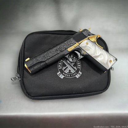 SPRINGFIELD 1911 MIL-SPEC ENGRAVED DEEP BLUE & 24K GOLD PLATED FINISH 45ACP