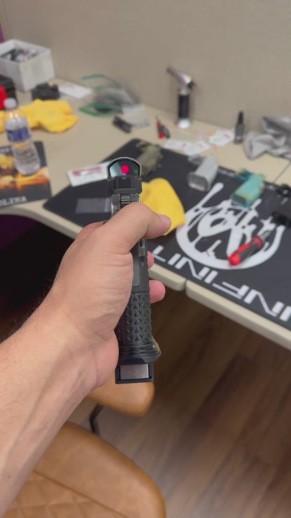 STACCATO CUSTOM XC “TRIBAL DRAGON” SILVER/BLUE PVD WITH ATLAS GRIPS AND APEX ATOM OPTIC