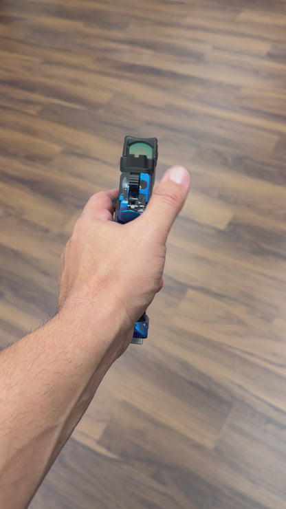 STACCATO CUSTOM C2 BLUE CAMO PORTED 3.9” DLC BARREL WITH T7 AGGRESSIVE GRIP, EDGE TRIGGER AND RMR