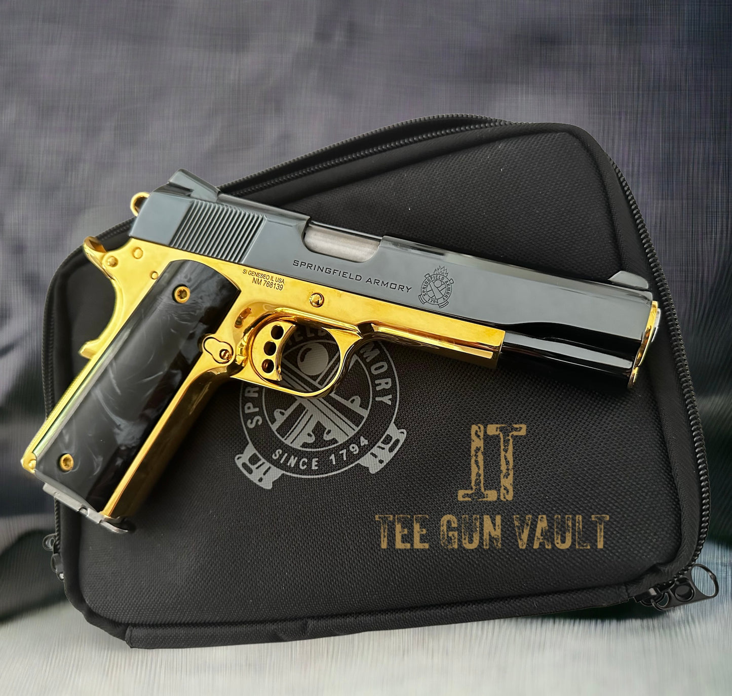 SPRINGFIELD GARRISON 9MM BLACK CHROME AND 24k GOLD PLATED