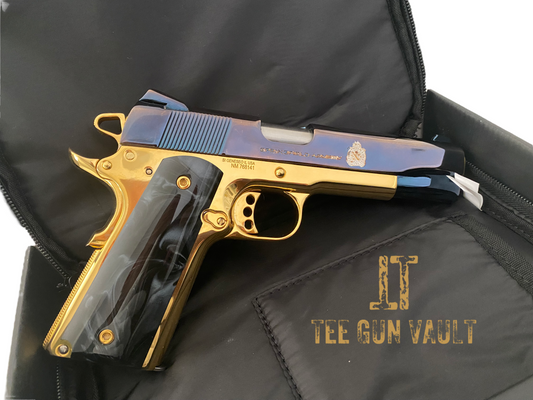 SPRINGFIELD ARMORY GARRISON 1911 9MM BLUE CHROME AND 24k gold plated