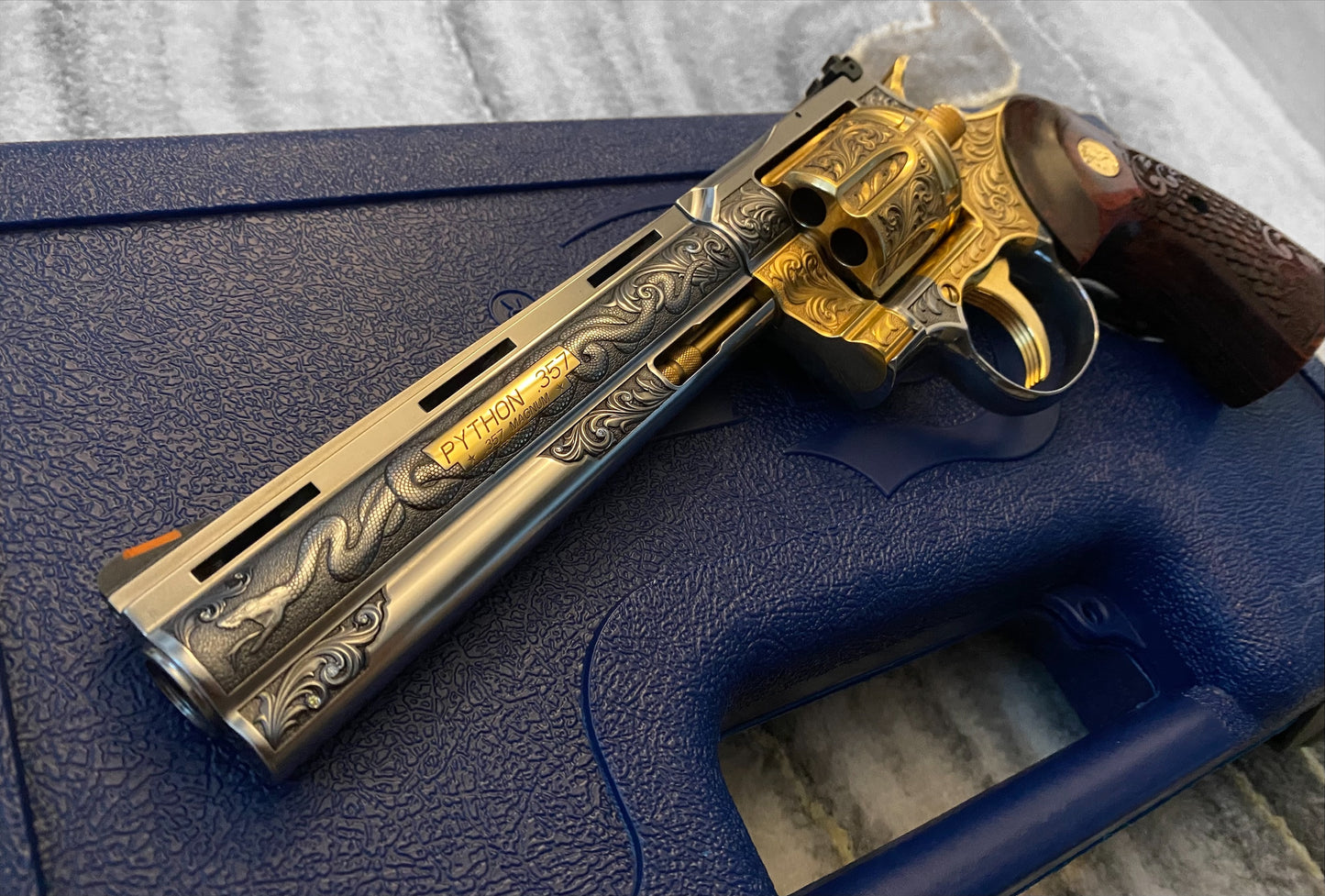 COLT PYTHON 6 INCH ENGRAVED AND 24K GOLD PLATED WITH DIAMONDS