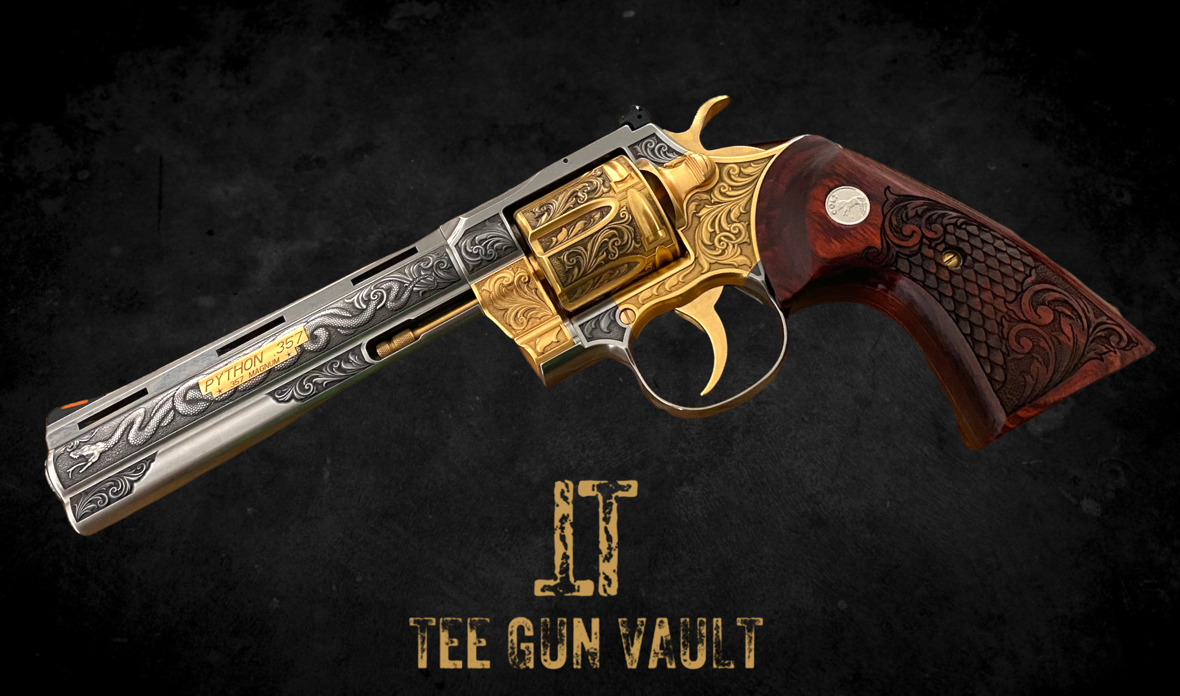 Colt Python Modern Gold COLT PYTHON 6 INCH ENGRAVED AND 24K GOLD PLATED WITH DIAMONDS – Tee Gun ...