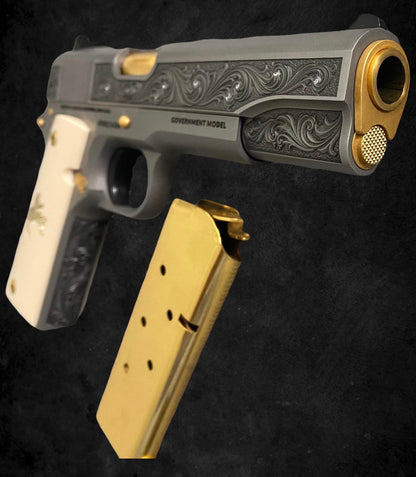 COLT CUSTOM 1911 GOVERNMENT ENGRAVED GOLD PLATED, DIAMONDS 45 ACP