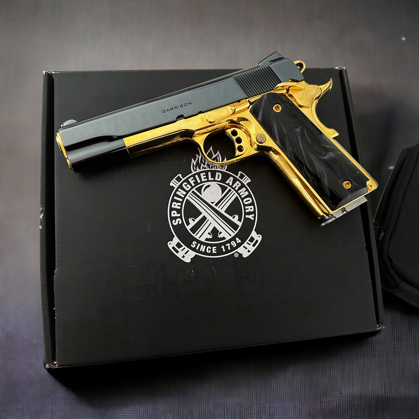 SPRINGFIELD GARRISON 9MM BLACK CHROME AND 24k GOLD PLATED