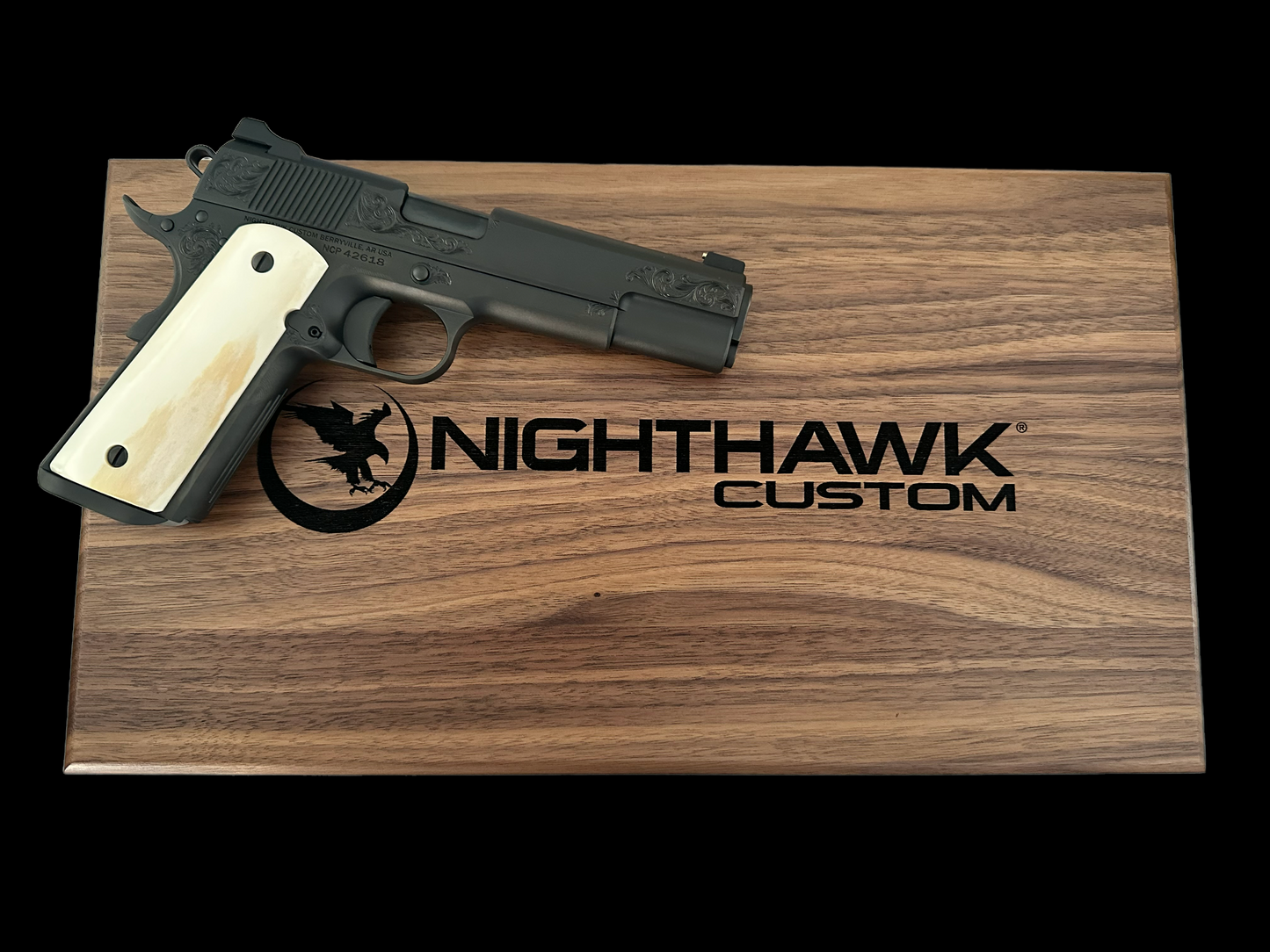 NIGHTHAWK CUSTOM VIP BLACK 45ACP GIRAFFE BONE GRIPS