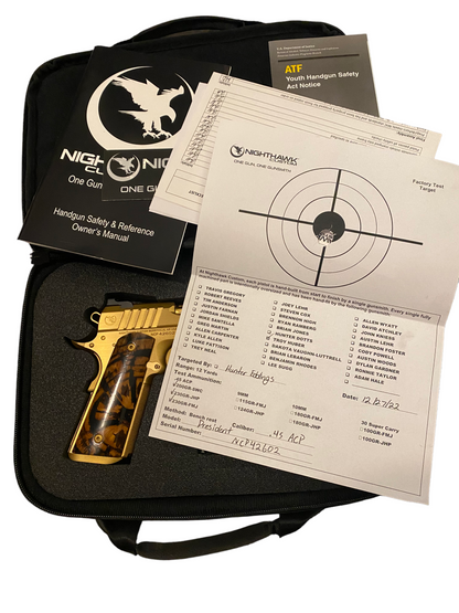 NIGHTHAWK CUSTOM PRESIDENT GOLD NITRIDE FLUTED BARREL IVORY GRIPS .45 ACP